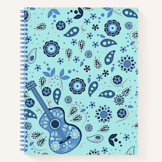 Blue Paisley Guitar Spiral Notebook Notizblock (Vorderseite)