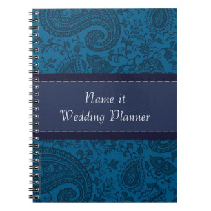 Blue Paisley Indian Damask Hochzeitsplaner Notizblock