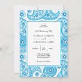 Blue Paisley mit Diamanten Wedding Einladung (Vorderseite)