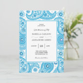 Blue Paisley mit Diamanten Wedding Einladung (Stehend Vorderseite)