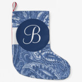 Blue Paisley Monogram Christmas Strumpf Kleiner Weihnachtsstrumpf (Vorderseite)
