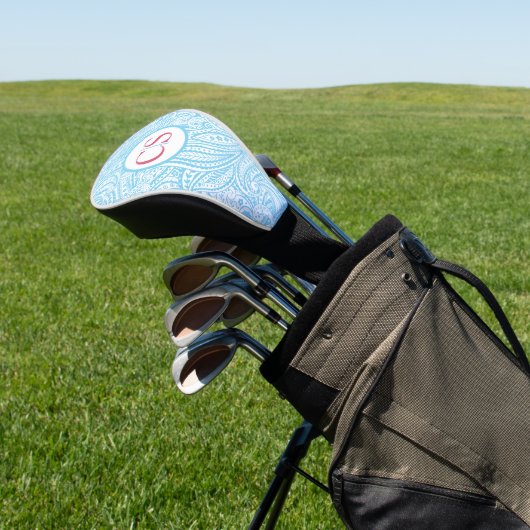 Blue Paisley Pattern and Pink Mongram Golf Headcover (In SItu)
