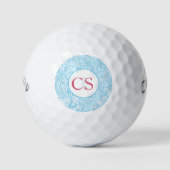 Blue Paisley Pattern and Pink Mongram Golfball (Vorderseite)