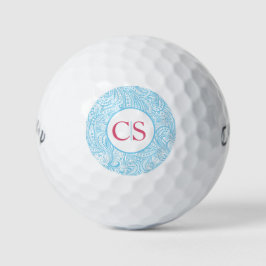 Blue Paisley Pattern and Pink Mongram Golfball