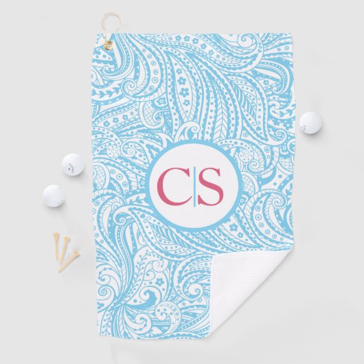 Blue Paisley Pattern and Pink Mongram Golfhandtuch (Insitu)