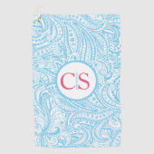 Blue Paisley Pattern and Pink Mongram Golfhandtuch (Vorderseite)