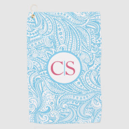 Blue Paisley Pattern and Pink Mongram Golfhandtuch