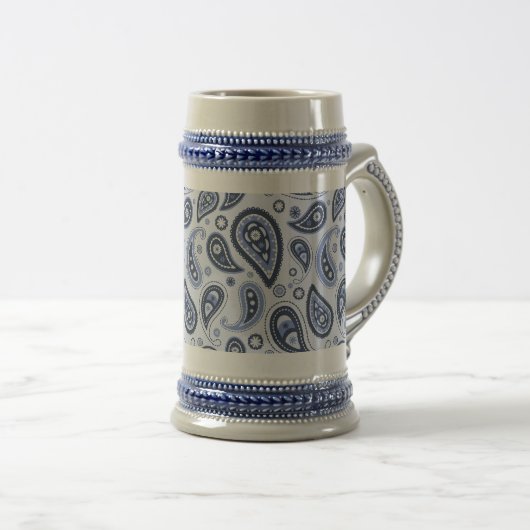 Blue Paisley Pattern Bierglas (VorderseiteRechts)