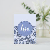 Blue Paisley Pattern Feiertagspostkarte (Stehend Vorderseite)