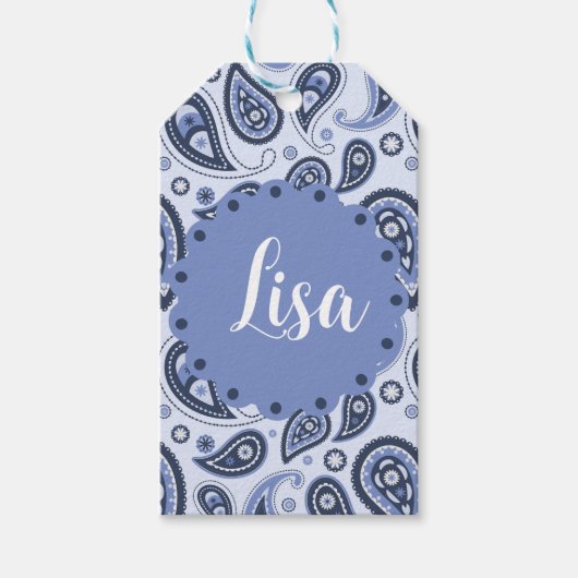 Blue Paisley Pattern Geschenkanhänger (Vorderseite)