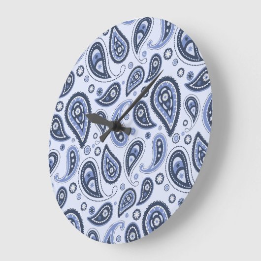 Blue Paisley Pattern Große Wanduhr (Winkel)