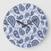 Blue Paisley Pattern Große Wanduhr (Vorderseite)