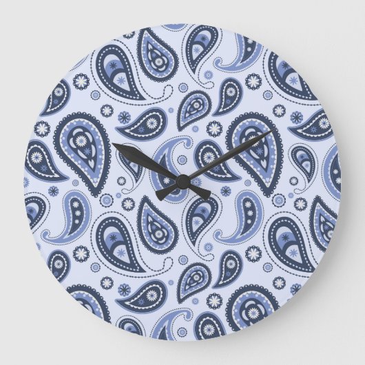 Blue Paisley Pattern Große Wanduhr (Vorderseite)