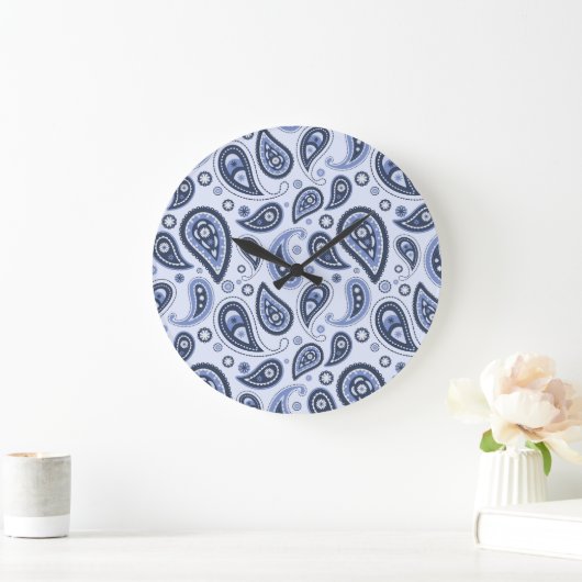 Blue Paisley Pattern Große Wanduhr (Zuhause)