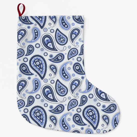 Blue Paisley Pattern Großer Weihnachtsstrumpf (Vorderseite)