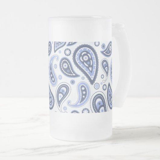 Blue Paisley Pattern Mattglas Bierglas (VorderseiteRechts)
