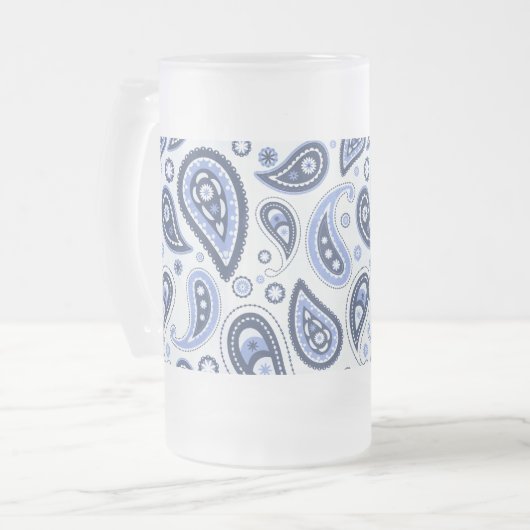 Blue Paisley Pattern Mattglas Bierglas (Vorderseite Links)
