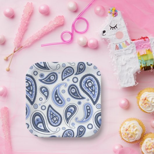 Blue Paisley Pattern Pappteller (Party)