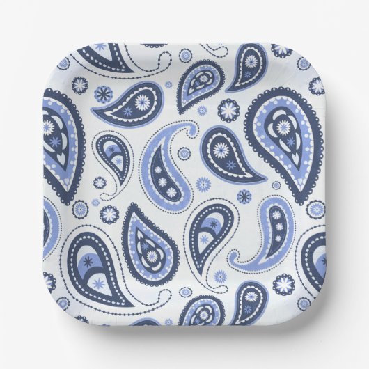 Blue Paisley Pattern Pappteller (Vorderseite)