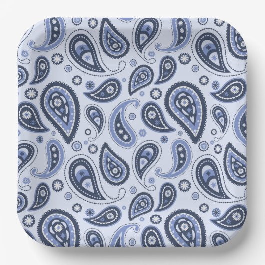 Blue Paisley Pattern Pappteller (Vorderseite)