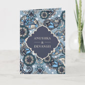 Blue Paisley Pattern QR Code Indian Wedding Einladung (Vorderseite)