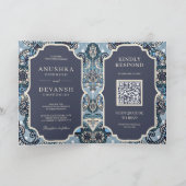 Blue Paisley Pattern QR Code Indian Wedding Einladung (Innenseite)