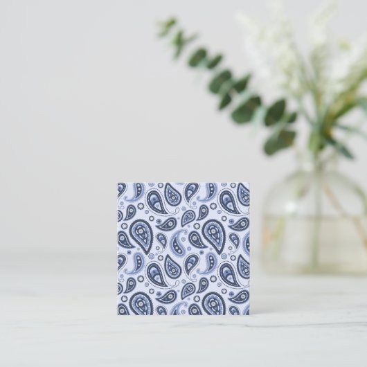 Blue Paisley Pattern Quadratische Visitenkarte (Stehend Vorderseite)
