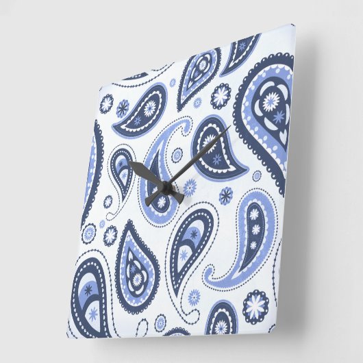 Blue Paisley Pattern Quadratische Wanduhr (Winkel)