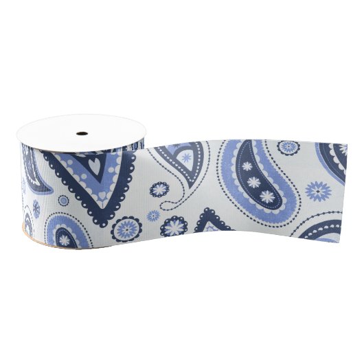 Blue Paisley Pattern Ripsband (Spule)