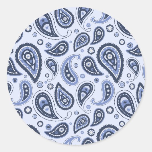 Blue Paisley Pattern Runder Aufkleber (Vorderseite)