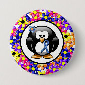 Blue Paisley Ribbon Penguin Button (Vorderseite)