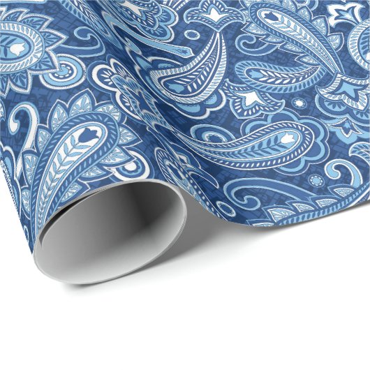 Blue Paisley Wrapping Paper Geschenkpapier (Rolleneckpunkt)