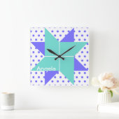 Blue Pale Star Quilt Block Pattern Quadratische Wanduhr (Zuhause)