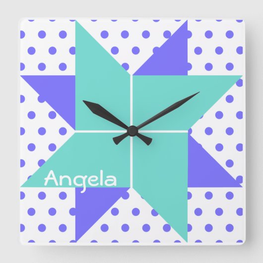 Blue Pale Star Quilt Block Pattern Quadratische Wanduhr (Vorderseite)