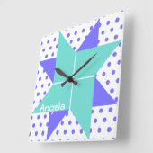 Blue Pale Star Quilt Block Pattern Quadratische Wanduhr (Winkel)