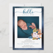 Blue Palm Blätter |Feathers 2 Foto Baby Boy Birth Ankündigung (Vorderseite)