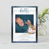 Blue Palm Blätter |Feathers 2 Foto Baby Boy Birth Ankündigung (Stehend Vorderseite)