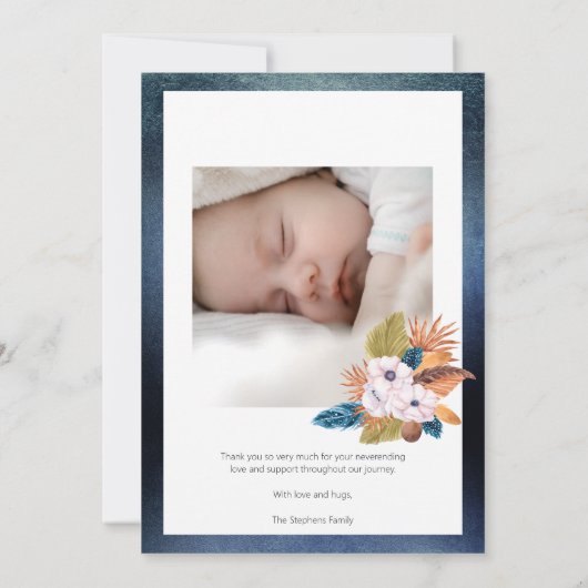 Blue Palm Blätter |Feathers 2 Foto Baby Boy Birth Ankündigung (Rückseite)