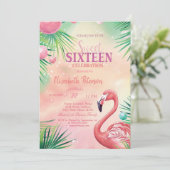 Blue Palm Blätter Summer Sweet 16 Einladung (Stehend Vorderseite)