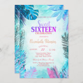 Blue Palm Blätter Summer Sweet 16 Einladung (Vorne/Hinten)