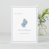 Blue Palm Flat Save the Date Card (Stehend Vorderseite)
