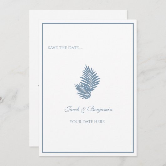 Blue Palm Flat Save the Date Card (Vorne/Hinten)