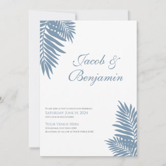 Blue Palm Leaves Celebration Invitation Einladung