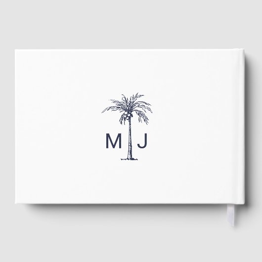 Blue Palm Monogram Tropical Beach Hochzeit Gästebuch (Rückseite)