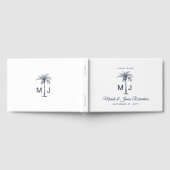 Blue Palm Monogram Tropical Beach Hochzeit Gästebuch (Voll)