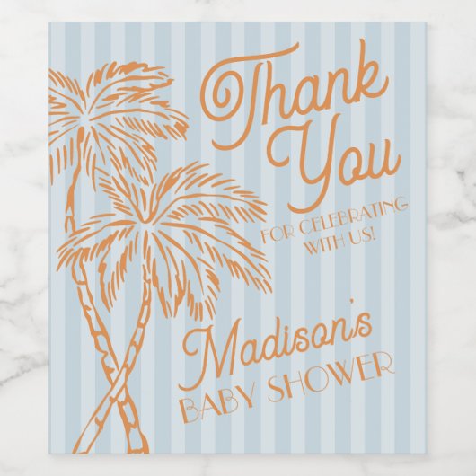 Blue Palm Spring Pastel Beach Baby Duschfavoriten Weinetikett (Einzelnes Label)