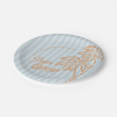 Blue Palm Spring Pastel Beach Gastgeschenke Pappteller (Schrägansicht)