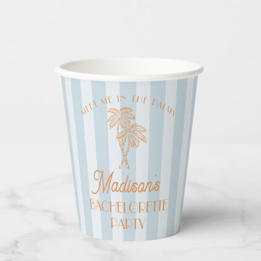 Blue Palm Spring Pastel Beach Junggeselinnen-Absch Pappbecher (Vorderseite)
