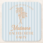 Blue Palm Spring Pastel Beach Junggeselinnen-Absch Rechteckiger Pappuntersetzer (Vorderseite)