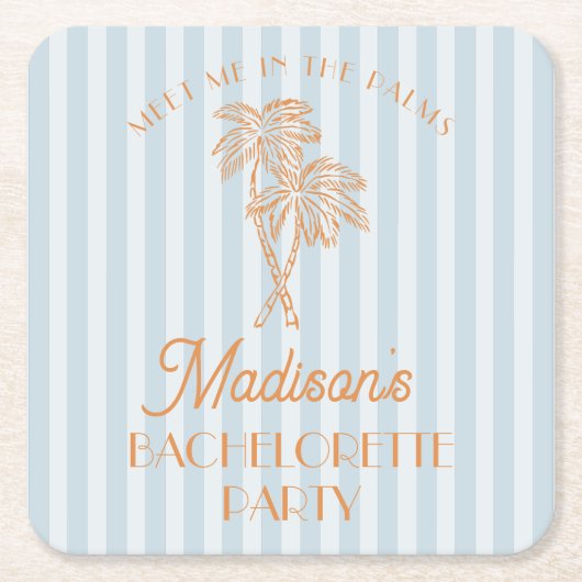 Blue Palm Spring Pastel Beach Junggeselinnen-Absch Rechteckiger Pappuntersetzer (Vorderseite)